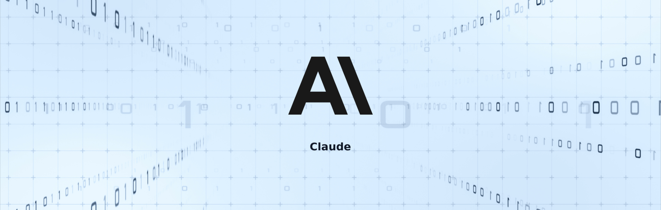 Blue abstract background with binary code and grid, featuring bold black 'AA' initials in the center and the word 'Claude' beneath.